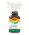 Country Life Chewable L-Lysine 600Mg - 60 Tabs - Supports Immune Health - Supports Natural Collagen Production - Vitamin D - Elderberry - Great Taste