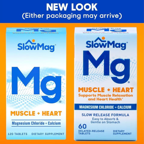Slowmag Mg Muscle + Heart Supports Muscle Relaxation And Heart Health. Magnesium Chloride + Calcium SlowRelease Tablets Easy To Absorb And Gentle On The Stomach. 60 Count (Pack Of 2)