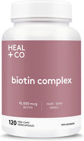 HEAL + CO. Biotin Complex | Biotin, Calcium, Silicon, Magnesium, Vitamin D2 | 10,000mcg Biotin | Supports Skin, Hair & Nail Health | 120 Capsules