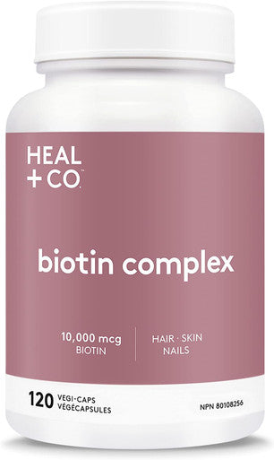 HEAL + CO. Biotin Complex | Biotin, Calcium, Silicon, Magnesium, Vitamin D2 | 10,000mcg Biotin | Supports Skin, Hair & Nail Health | 120 Capsules