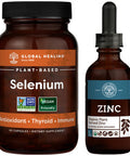 Global Healing Selenium and Zinc Kit - Organic Liquid Supplement Drops for Skin Health, Normal Cell Growth & Vegan Antioxidants to Support Thyroid and Immune System Booster - 2 Fl Oz, 60 Capsules