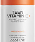 Codeage Teen Vitamin C+ Supplement - Liposomal 250mg Vitamin C for Teenagers - Quercetin Zinc Elderberry & Rosehip Extracts Citrus Bioflavonoids - Ages 12-18 - Gluten-Free Non-GMO - 60 Capsules