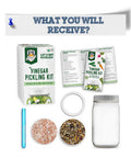 Fermentaholics Organic Vinegar Pickling Kit - Easy Quick Pickles - 2 Recipes With Perfect Pickle Spice And her Salt - Wide Mouth Quart Jar - Makes 3 Quarts - Ou her