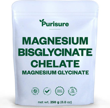 Purisure Magnesium Bisglycinate Chelate 250G Pure Magnesium Glycinate Powder For Bones Magnesium Bisglycinate Chelate For Sleep And Muscle Flexibility Gluten-Free Non-Gmo 133 Servings