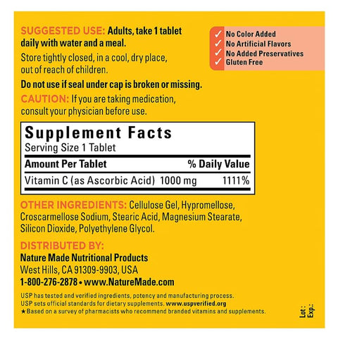 Nature Made - Extra Strength Vitamin C 1000Mg 365 Tablets Dietary Supplement For Immune And Hydration Support Plus 2 Sugar Free White Peach Hydration Sticks