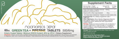 Green Tea Extract Tablets 60 Count 500mg Minimum 45 EGCG 6mg Piperine Enteric Coated
