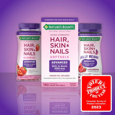 Nature's Bounty Optimal Solutions Advanced Hair Skin & Nails Jelly Beans With Biotin Mixed Fruit Flavor 180 Count