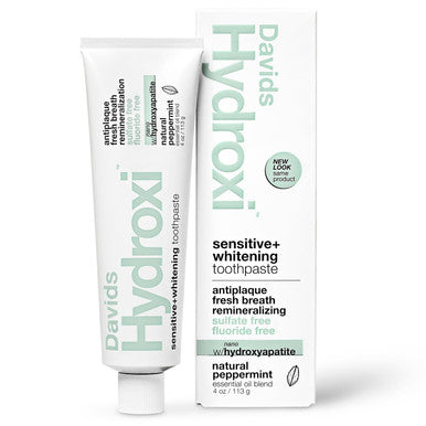 Davids Hydroxi Fluoride Free Nano Hydroxyapatite Toothpaste for Remineralizing Enamel & Sensitive Relief Whitening Antiplaque SLS Free Natural Peppermint 4 oz Made in USA