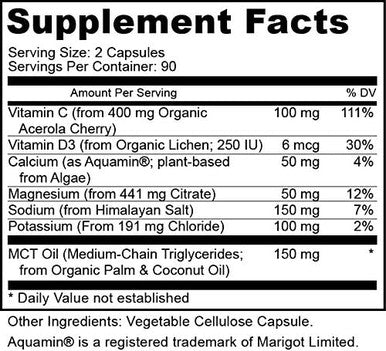 Hydrate Plus - All Natural Electrolyte Capsules w/Himalayan Salt for Ketogenic-Low Carb Diet- Energy, ReHydrate & Recover; Vegan - 180 Capsules