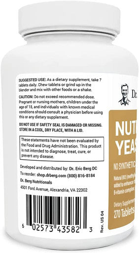 Dr. Berg's Nutritional Yeast Tablets - Natural B12 Added - All 8 B Vitamin Complex - No Gluten Non-GMO No Synthetics - 270 Vegan Tablets Dietary Supplements