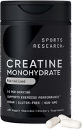 Sports Research Creatine Monohydrate Capsules May Support Workout Recovery Lean Muscle gain Performance and Strength Non GMO Vegan Certified 5g per Servings 30 Servings