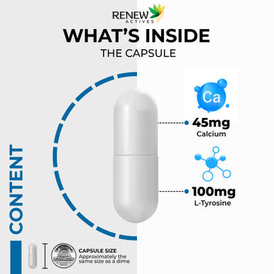 Renew Actives Potent L-Tyrosine Supplement For Amino Acid Support | Boost Muscle Protein Synthesis, Enhance Health & Well Being | 500Mg, 120 Capsules
