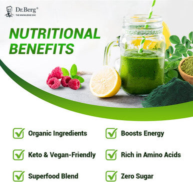 Dr. Berg's (Veggie Solution) Organic Super Greens Powder w/ Spirulina - Raw Green Powder Superfood - Vegetable Powder Supplement with Vitamins, Minerals, Enzymes, and Phytonutrients - 110 Servings