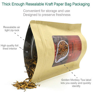 Fullchea - Imperial Golden Monkey Tea - Yunnan Black Tea Loose Leaf - Chinese Yunnan Pure Gold Tea - Naturally with Roasted Nuts Flavor - Health Tea - 4oz / 113g