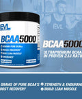 Evlution EVL BCAAs Amino s Powder - BCAA Powder Post Workout Recovery Drink and Stim Free Pre Workout Energy Drink Powder - 5g Branched Chain Amino s Supplement for Men - Unflavored Powder