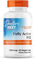 Doctor's Best Fully Active B12 1500 mcg, Non-GMO, Vegan, Gluten Free, Supports Healthy Memory, Mood and Circulation, 60 Veggie Caps