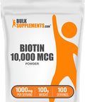 Bulksupplements.Com Biotin 10000Mcg Powder - Biotin Powder, Biotin Supplement, Biotin Vitamins For Hair Skin And Nails - Gluten Free, 1000Mg Per Serving (10Mg Biotin), 100G (3.5 Oz)