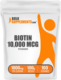 Bulksupplements.Com Biotin 10000Mcg Powder - Biotin Powder, Biotin Supplement, Biotin Vitamins For Hair Skin And Nails - Gluten Free, 1000Mg Per Serving (10Mg Biotin), 100G (3.5 Oz)