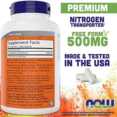 Now Foods Supplements Lglutamine 500 Mg Nitrogen Transporter Amino Acid 120 Veg Capsules