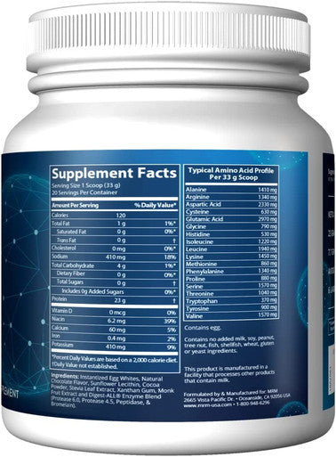 MRM Nutrition Egg White Protein | Chocolate Flavored | 23g Fat- Protein | with Digestive enzymes | Highest Biological Value | Clinically Tested | 20 Servings