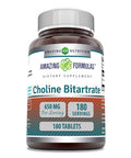 Amazing Formulas Choline Bitartrate - 650 Mg, 180 Tablets (Non-Gmo, Gluten Free) Supports Nerve & Brain Health - Promotes Cellular Function - Cognitive Support