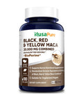 NusaPure Maca Root Black, Red, Yellow 20,000 mg - 180 Vegan Capsules (Vegan,Non-GMO & ) with Bioperine
