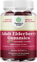 Natures Craft Elderberry Vitamin C and Zinc Gummies - Advanced Immune Booster Sambucus Elderberry Gummies for Adults - Super Antioxidants Supplement Immunity Gummies - Vegan Halal Black Elderberry Gummy 90ct