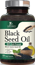 Nature'S Nutrition Premium Black Seed Oil Capsules Extra Strength 1000mg - Cold Pressed Nigella Sativa Blackseed Oil Pure Black Cumin Seed Oil & Antioxidant for Skin & Immune Support - Non-GMO & Vegan - 120 Count