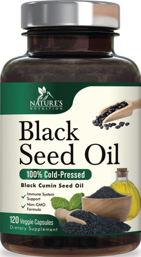Nature'S Nutrition Premium Black Seed Oil Capsules Extra Strength 1000mg - Cold Pressed Nigella Sativa Blackseed Oil Pure Black Cumin Seed Oil & Antioxidant for Skin & Immune Support - Non-GMO & Vegan - 120 Count