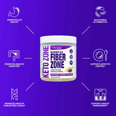 Keto Zone Fiber Powder Berry Flavored Psyllium Husk Powder Inulin Powder 270 Grams 30 Day Supply Recommended in Dr. Colberts Keto Zone Diet