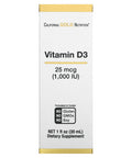 California Gold Nutrition Vitamin D3, 25 Mcg (1,000 Iu), 1 Fl Oz (30 Ml)