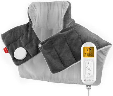 Heating Pad For Neck And Shoulders And Back, Comfytemp Fsa Hsa Eligible Weighted Electric Heat Pad For Pain Relief, 2.6Lb Large Heated Wrap, 9 Heat Settings, 11 Auto-Off, Women Men Birthday Gifts Gray