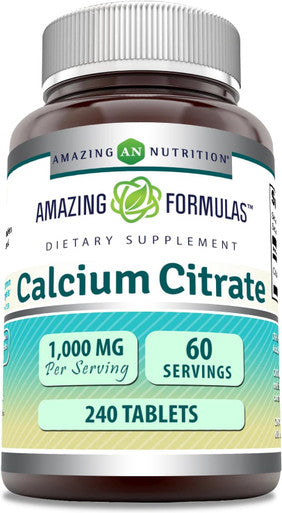 Amazing Nutrition Formulas Calcium Citrate Supplement | 1000 Mg | 240 Tablets | Non-GMO | Gluten | Made in USA