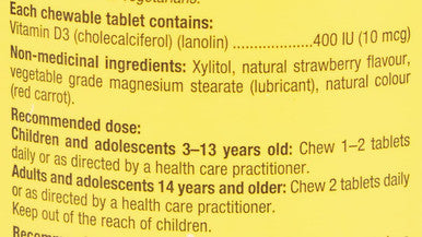 Natural Factors Big Friends Chewable Vitamin D3 Berry Bunch 10 mcg 250 Chewable Tablets