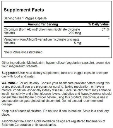 Swanson Albion Chelated Vanadium and Chromium 60 Veg Capsules