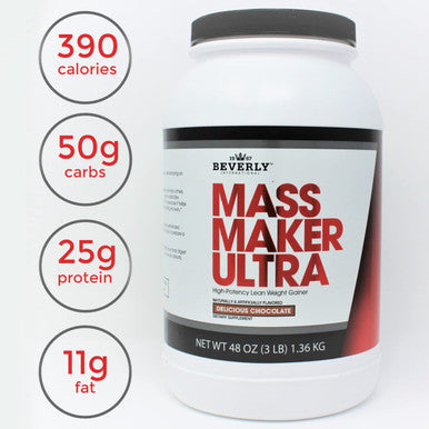 Beverly International Mass Maker Ultra Chocolate, 14 servings. Strongmen and mass monsters swear by this lean weight gainer.