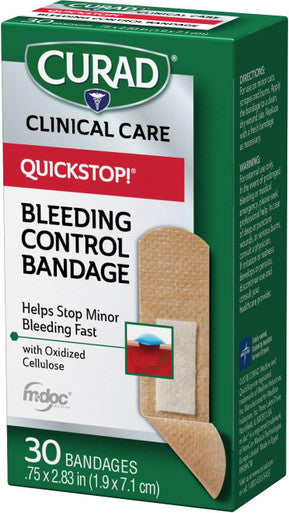 Curad QuickStop Flex-Fabric Bandages 0.75x2.83 Inch 30/Box One Box