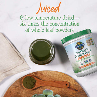 Garden of Life Raw Organic Perfect Food Energizer Juiced Green Superfood Powder - Yerba Mate Pomegranate 30 Servings Green Superfood Powder & Probiotics Gluten Free Whole Food Greens Supplements