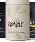 Sports Research Unflavored Collagen Peptides Triple Strength Omega 3 Burpless Fish Oil From Single-Source Wild Alaskan Pollock And Plant Based Vitamin D3 + K2 With Coconut Oil