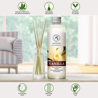Vanilla Diffuser Refill w/Natural Essential Vanilla Oil 200ml - Intensive - Fresh & Long Lasting Fragrance - Reed Diffuser Oil - Best for Aromatherapy - SPA - Home - Office - Fitness Club