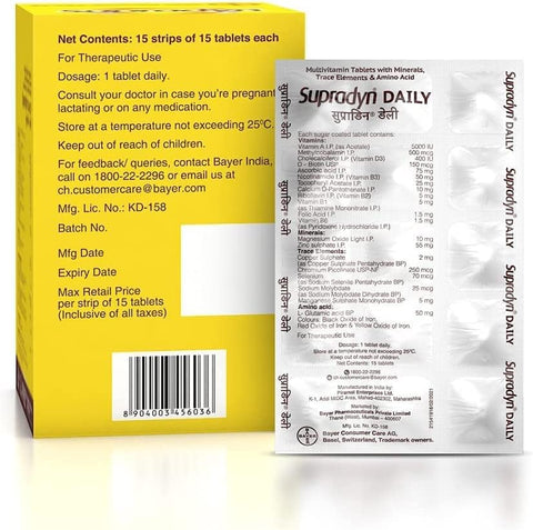 ZANGO Supradyn Daily Multivitamin Tablets with Zinc (15 Strips) Brown 225 Count