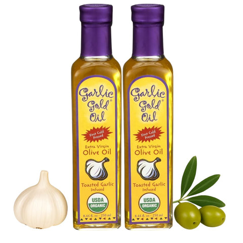 Garlic Gold Extra Virgin Olive Oil Infused with Garlic, Premium Certified USDA Organic, Low FODMAP, Cold Pressed (8.44 Fl Oz)