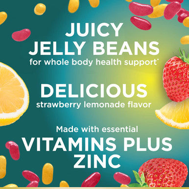 Nature's Bounty Multi Jelly Beans Gummy With Zinc Biotin Vitamins A D E K Daily Support For Whole Body Health Strawberry-Lemonade Flavor 120 Count