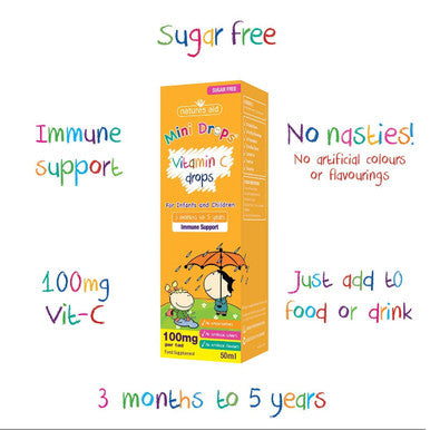 Natures Aid Vitamin C Mini Drops for Infants and Children Immune Health Sugar Free 50 ml