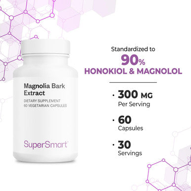 Supersmart Magnolia Bark Extract 300 mg Per Day Powerful Antioxidant Stress Relief Emotional Boost NonGMO Gluten Free 60 Vegetarian Capsules