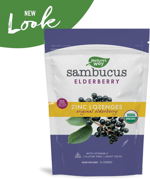 NatureS Way Sambucus Organic Zinc Lozenges Elderberry And Zinc Lozenges With Vitamin C Organic Berry Flavored 24 Lozenges
