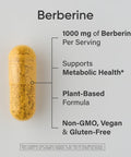 Sports Research Berberine - Herbal Ayurvedic Metabolic Health Support - 1000 Mg - 60 Capsules - Vegan Certified, Gluten-Free, Non-Gmo
