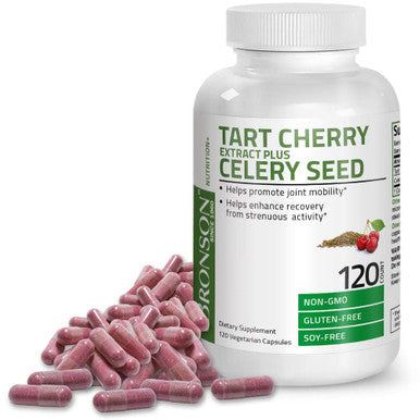 Bronson Tart Cherry Extract + Celery Seed Capsules - Powerful Uric Cleanse, Joint Mobility Support & Muscle Recovery Supplement - Non GMO Formula, 120 Vegetarian Capsules