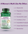 Womens Perfect Multi by Purity Products Balanced Multivitamin Supports Urinary Tract Health Immune Bone Muscle Hair Skin Nails an Elite Probiotic for Digestive Health More 120 Tablets