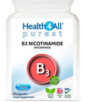 Health4All Vitamin B3 Niacin as Nicotinamide (Niacinamide) 500mg 90 Capsules Purest No Additives Vegan Gluten Free No-Flush Niacin VitB3 Capsules | Made in UK